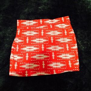 Red patterned pencil skirt