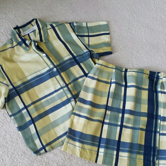 Skirt and blouse outfit.