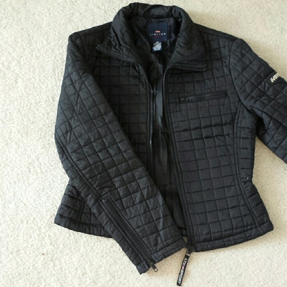 Blk fitted nylon zip up jacket