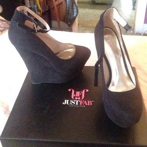 Black Suede JustFab Wedge Heels