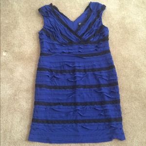 Blue Mock Sleeved Bodycon Dress with Black Lace