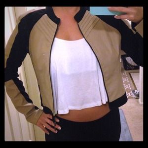 Tan and Black Faux Leather Jacket