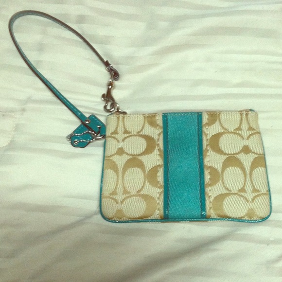 Tan/teal Coach wristlet
