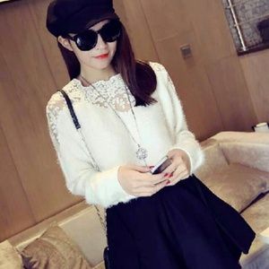 New sexy knitwear long sleeve lace sweater