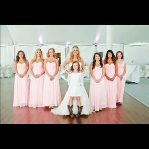 Light pink strapless formal bridesmaid dress