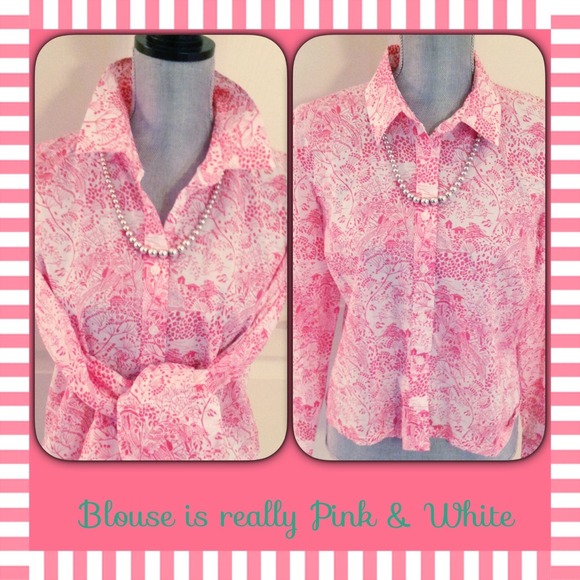IZOD Longsleeve Pink & White Cotton Blouse