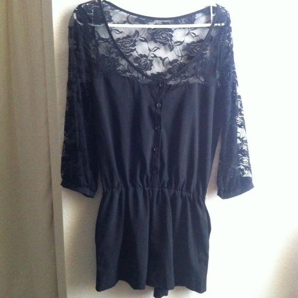 Stretchy black lace romper