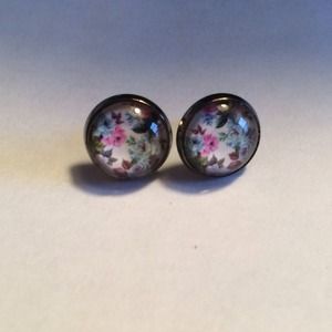 Floral handmade glass dome earrings