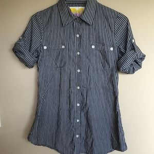 Grey and white stripes button up shirt