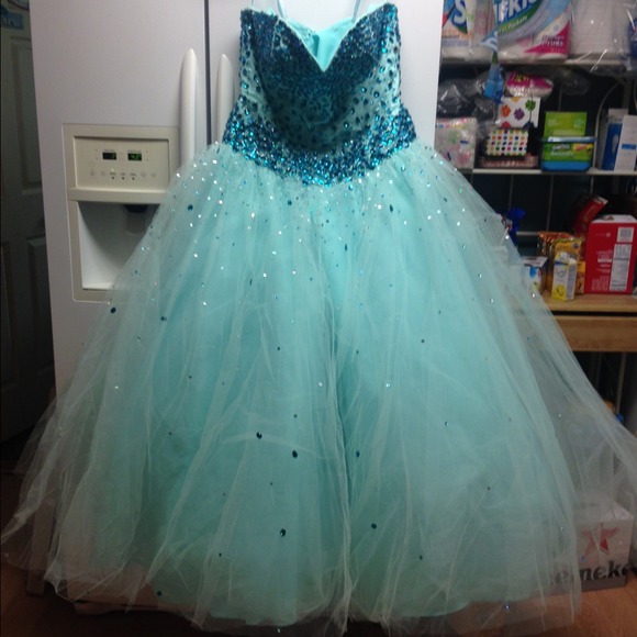 Turquoise prom gown with corset back