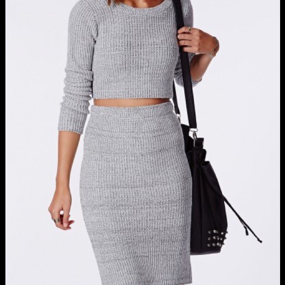 MADELYNN KNIT MIDI PENCIL SKIRT GREY