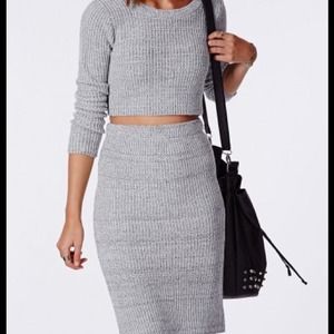 MADELYNN KNIT MIDI PENCIL SKIRT GREY
