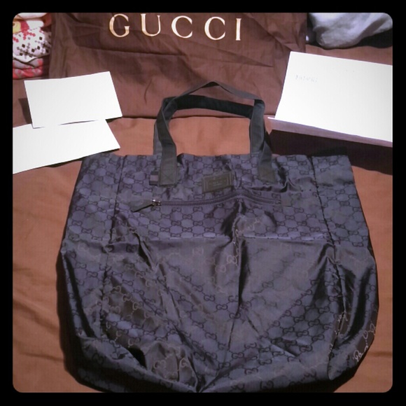Authentic Gucci Blue Nylon Tote