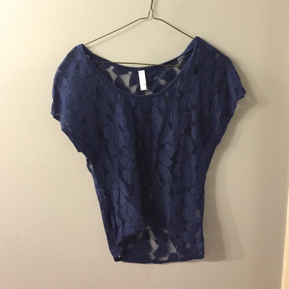 floral mesh navy top