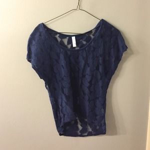 floral mesh navy top