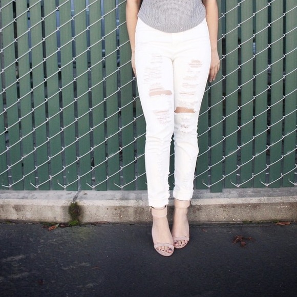 White Missguided Distressed Denim Skinny Jeans