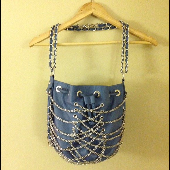 Olivia + Joy Silver Chain Bucket Bag.