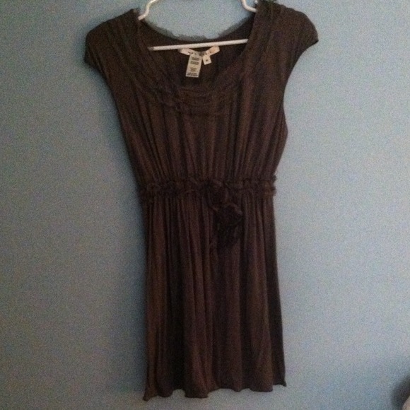 GRAY tshirt TYPE DRESS WITH FLOWER DEATAIL