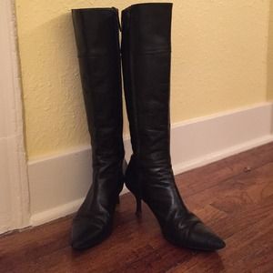 Cole Haan tall black leather pointed toe boots