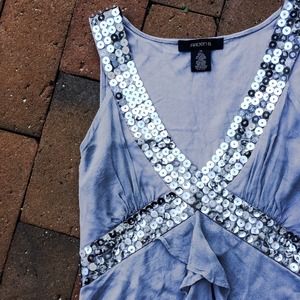 HP🎊 Silver Gray V-Neck w Sequin Accents + Ruffles