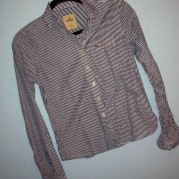 Navy and white striped hollister button down