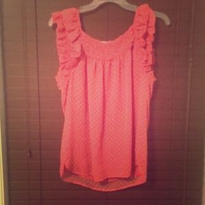 Black Rainn pink/salmon sheer ruffled tank