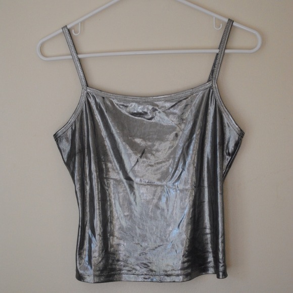Tops - ***SOLD*** SHINY SILVER CROPPED TANK Tops - ***SOLD*** SHINY SILVER CROPPED TANK