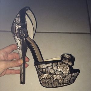Black / Gray and Lace Heels -  Brand New