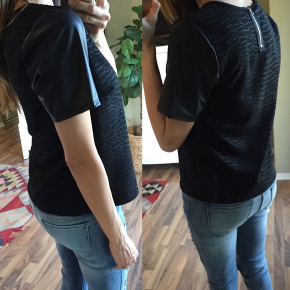 SOLD Black Giraffe Top Faux Leather Sleeves - Picture 2 of 4