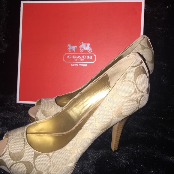Coach Aldis high heels in khaki and gold