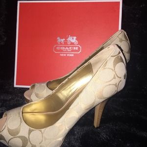 Coach Aldis high heels in khaki and gold