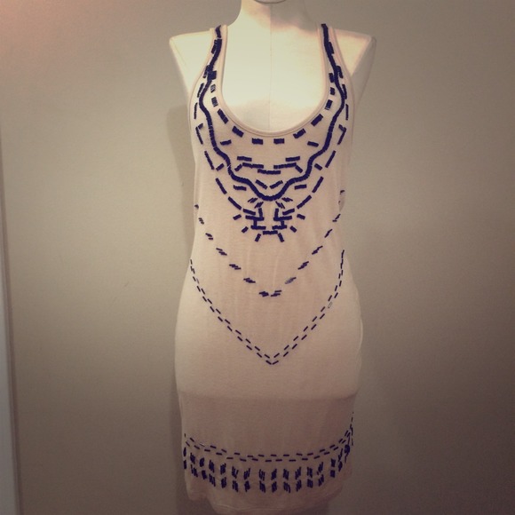 bebe Dresses & Skirts - Beaded Aztec dress beige