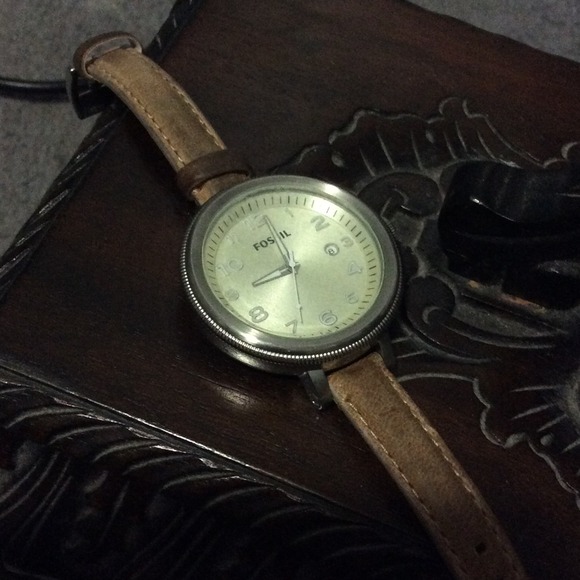 Genuine leather and silver Fossil watch
