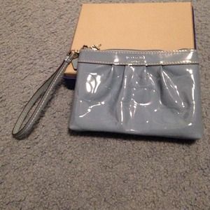 Patent Leather Blue Coach Wristlet
