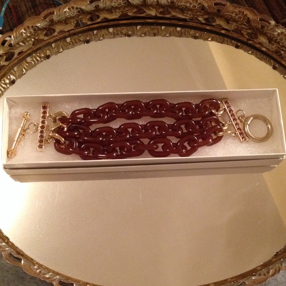 8" Macy's Chunky Chainlink Amber & Gold Bracelet - Picture 1 of 4