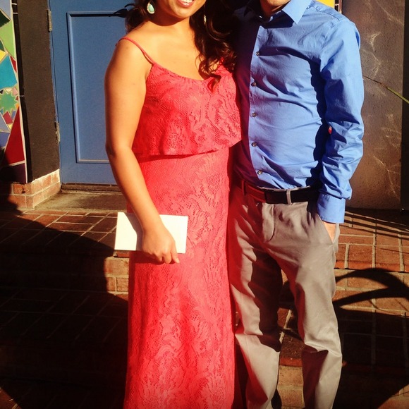 Coral lace maxi dress