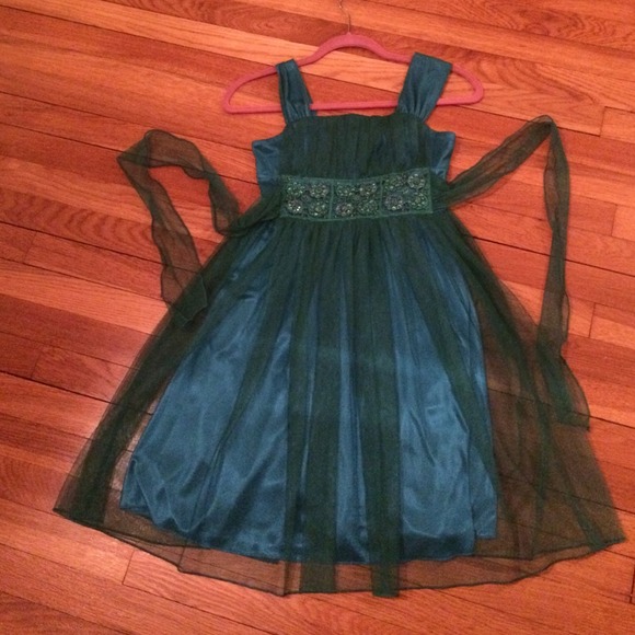Girls turquoise tulle dress size 10-12