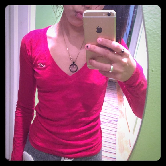 Deep v neck red hollister long sleeve shirt