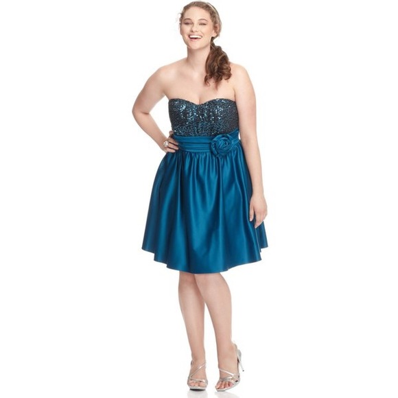 Strapless Sequin Rosette Dress