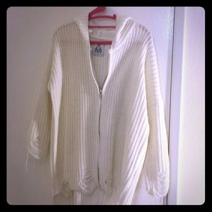 Unif cream knit zip up sweater