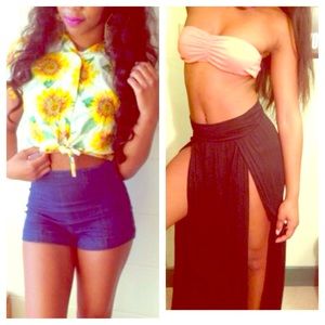 ❗️BUNDLE DEAL❗️Black Split Skirt & Flower Crop Top