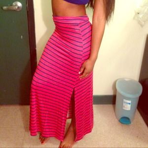 Pink and Royal Blue Striped Maxi Skirt