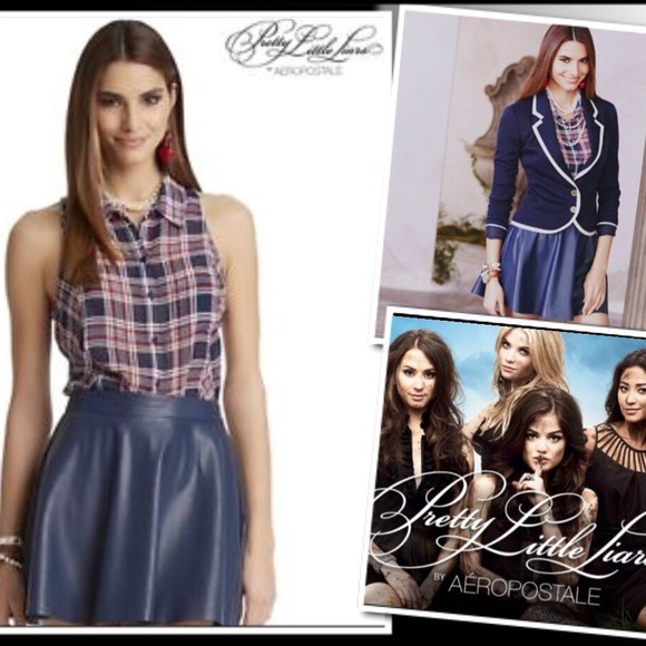 PRETTY LITTLE LIARS Dresses & Skirts - AEROPOSTALE BLUE FAUX LEATHER SKATER SKIRT