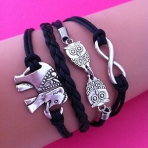 Leather wrap charm bracelet "Infinity Elephant"