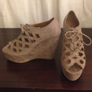 Oxford lace up peep toe platforms