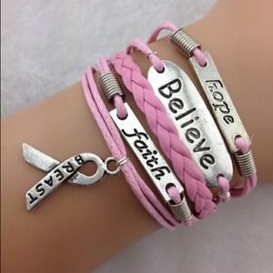 Leather wrap bracelet "Breast cancer awareness"