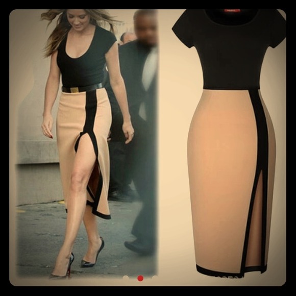 BLACK/TAN SEXY DRESS w/SLIT