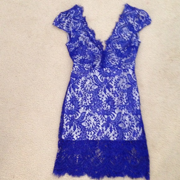 Blue and white lace dress. Knee Length.