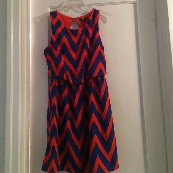 Red and blue chevron dress