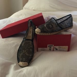 Valentino Black Floral Espadrilles.